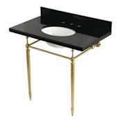Kingston Brass Edwardian 36" Rectangular Brass, Granite Console Bathroom Sink with Overflow and 3 Faucet Holes with 8" Centers Black Granite / Brushed Brass