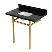Kingston Brass Templeton 36" Rectangular Brass, Granite Console Bathroom Sink with Overflow and 3 Faucet Holes at 8" Centers Black Granite / Brushed Brass
