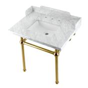 Kingston Brass Pemberton 30" Single Rectangular Basin Console Sink Set with Marble Vanity Top and 35" Base Marble White / Brushed Brass