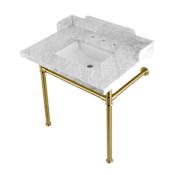 Kingston Brass Wesselman 30" Rectangular Marble, Stainless Steel Console Bathroom Sink with Overflow and 3 Faucet Holes at 8" Centers Marble White / Brushed Brass