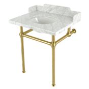 Kingston Brass Pemberton 30" Single Oval Basin Console Sink Set with Marble Vanity Top and 38" Base Marble White / Brushed Brass