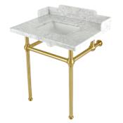 Kingston Brass Pemberton 30" Single Rectangular Basin Console Sink Set with Marble Vanity Top and 38" Base Marble White / Brushed Brass