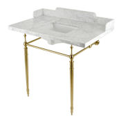 Kingston Brass Habsburg 36" Rectangular Brass, Marble Console Bathroom Sink with Overflow and 3 Faucet Holes at 8" Centers Marble White / Brushed Brass
