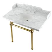Kingston Brass Pemberton 36" Single Oval Basin Console Sink Set with Marble Vanity Top and 35" Base Marble White / Brushed Brass