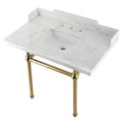 Kingston Brass Pemberton 36" Rectangular Brass and Marble Console Bathroom Sink - Includes Backsplash Marble White / Brushed Brass