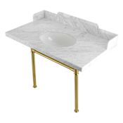 Kingston Brass Wesselman 36" Rectangular Marble, Stainless Steel Console Bathroom Sink with Overflow and 3 Faucet Holes at 8" Centers Marble White / Brushed Brass