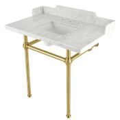 Kingston Brass Pemberton 36" Rectangular Brass Console Bathroom Sink - Includes Backsplash Marble White / Brushed Brass