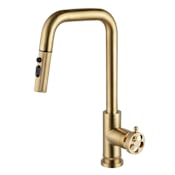 Kingston Brass Wendell 1.8 GPM Single Hole Pull Down Kitchen Faucet Brushed Brass