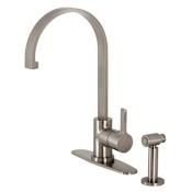 Kingston Brass Continental 1.8 GPM Single Hole Kitchen Faucet – Includes Side Spray, and Escutcheon Brushed Nickel