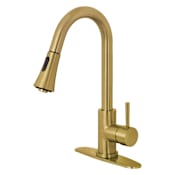 Kingston Brass Concord 1.8 GPM Single Hole Pull Down Kitchen Faucet Brushed Brass