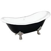 Kingston Brass Aqua Eden 72" Clawfoot Cast Iron Soaking Tub with Center Drain, and Overflow Black / White / Brushed Nickel
