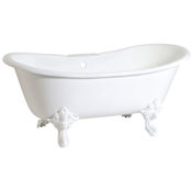 Kingston Brass Aqua Eden 67" Clawfoot Cast Iron Soaking Tub with Center Drain, and Overflow White