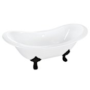 Kingston Brass Aqua Eden 72" Clawfoot Cast Iron Soaking Tub with Center Drain, and Overflow White / Matte Black