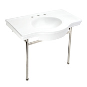 Kingston Brass Bristol 36" Rectangular Stainless Steel Console Bathroom Sink with Overflow White / Polished Nickel