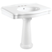 Kingston Brass Sovereign 34-7/16" Rectangular Ceramic Pedestal Bathroom Sink with Overflow and 3 Faucet Holes at 4" Centers Glossy White