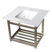 Kingston Brass 31" Wide Ceramic Console Sink White / Brushed Nickel