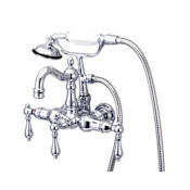 Kingston Brass Vintage Wall Mounted Clawfoot Tub Filler with Personal Hand Shower and Metal Lever Handles Polished Chrome