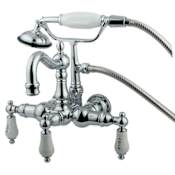 Kingston Brass Vintage Wall Mounted Clawfoot Tub Filler with Personal Hand Shower and Porcelain Lever Handles Polished Chrome