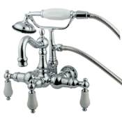 Kingston Brass Vintage Wall Mounted Clawfoot Tub Filler with Personal Hand Shower and Porcelain Lever Handles Polished Chrome