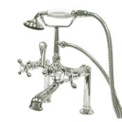 Kingston Brass Vintage Deck Mounted Clawfoot Tub Filler with Personal Hand Shower and Metal Cross Handles Polished Chrome