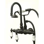 Kingston Brass Vintage Wall Mounted Clawfoot Tub Filler with Personal Hand Shower and Porcelain Lever Handles Oil Rubbed Bronze