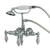 Kingston Brass Vintage Wall Mounted Clawfoot Tub Filler with Personal Hand Shower and Porcelain Lever Handles Polished Chrome