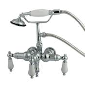Kingston Brass Vintage Wall Mounted Clawfoot Tub Filler with Personal Hand Shower and Porcelain Lever Handles Polished Chrome