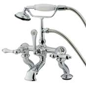 Kingston Brass Vintage Deck Mounted Clawfoot Tub Filler with Personal Hand Shower and Metal Lever Handles Polished Chrome