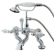 Kingston Brass Vintage Deck Mounted Clawfoot Tub Filler with Personal Hand Shower and Porcelain Lever Handles Polished Chrome
