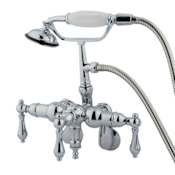 Kingston Brass Vintage Wall Mounted Clawfoot Tub Filler with Personal Hand Shower and Metal Lever Handles Polished Chrome