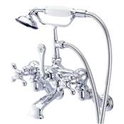 Kingston Brass Vintage Wall Mounted Clawfoot Tub Filler with Personal Hand Shower and Metal Cross Handles Polished Chrome