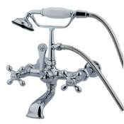 Kingston Brass Vintage Wall Mounted Clawfoot Tub Filler with Personal Hand Shower and Metal Cross Handles Polished Chrome