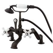 Kingston Brass Vintage Deck Mounted Clawfoot Tub Filler with Personal Hand Shower and Porcelain Cross Handles Oil Rubbed Bronze