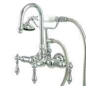 Kingston Brass Vintage Wall Mounted Clawfoot Tub Filler with Personal Hand Shower and Metal Lever Handles Polished Chrome