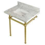 Kingston Brass Templeton 30" Wall Mounted Marble Lavatory Console with Brass Console Stand Carrara Marble / Brushed Brass