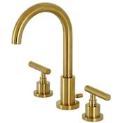 Kingston Brass Manhattan 1.2 GPM Widespread Bathroom Faucet with Pop-Up Drain Assembly Brushed Brass