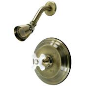 Kingston Brass Vintage Shower Trim with Single Function Shower Head and Porcelain Cross Handle Antique Brass