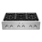 KitchenAid 36 Inch Wide 6 Burner Gas Rangetop with Three-Level Convertible Grates Stainless Steel
