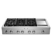 KitchenAid 48 Inch Wide 6 Burner Gas Rangetop with Three-Level Convertible Grates and Chrome-Infused Griddle Stainless Steel