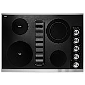 KitchenAid 30 Inch Wide Built-In Electric Cooktop with 300 CFM Downdraft Ventilation Stainless Steel