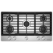 KitchenAid 36 Inch Wide 5 Burner Gas Cooktop with Knob Controls and Simmer Burner Stainless Steel