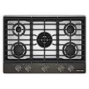 KitchenAid 30 Inch Wide 5 Burner Gas Cooktop with Knob Controls and Dual Ring Burner Black Ore