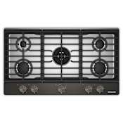 KitchenAid 36 Inch Wide 5 Burner Gas Cooktop with Knob Controls and Dual Ring Burner Black Ore