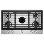 KitchenAid 36 Inch Wide 5 Burner Gas Cooktop with Knob Controls and Dual Ring Burner Stainless Steel