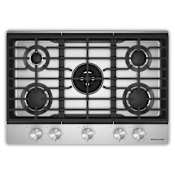 KitchenAid 30 Inch Wide 5 Burner Gas Cooktop with Knob Controls and Backlit Knobs Stainless Steel
