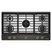 KitchenAid 36 Inch Wide 5 Burner Gas Cooktop with Knob Controls and Backlit Knobs Black Ore