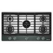 KitchenAid 36 Inch Wide 5 Burner Gas Cooktop with Knob Controls and Backlit Knobs Juniper