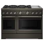 KitchenAid 48 Inch Wide Free Standing, Slide In Dual Fuel Range with Ultra Power Dual-Flame Burners and Even-Heat True Convection Black Ore