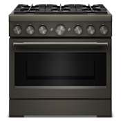 KitchenAid 36 Inch Wide Free Standing, Slide In Dual Fuel Range with Ultra Power Dual-Flame Burners and Even-Heat True Convection Black Ore