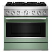 KitchenAid 36 Inch Wide Free Standing, Slide In Dual Fuel Range with Ultra Power Dual-Flame Burners and Even-Heat True Convection Cardamom